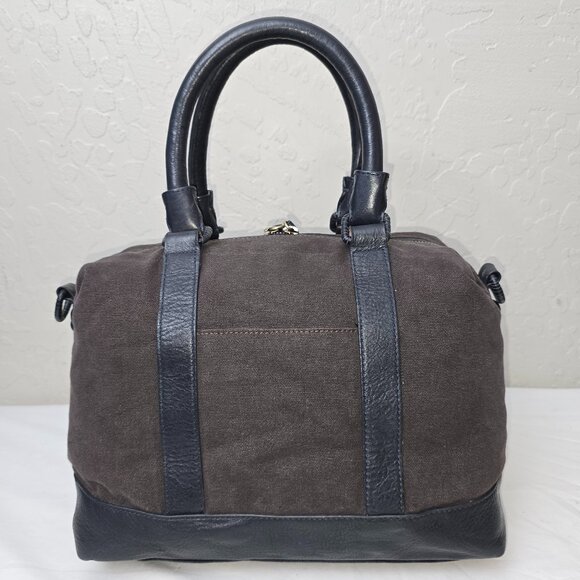 L.A.M.B Gwen Steffani Gray Canvas & Black Leather Crossbody Pocket Satchel - Picture 6 of 13